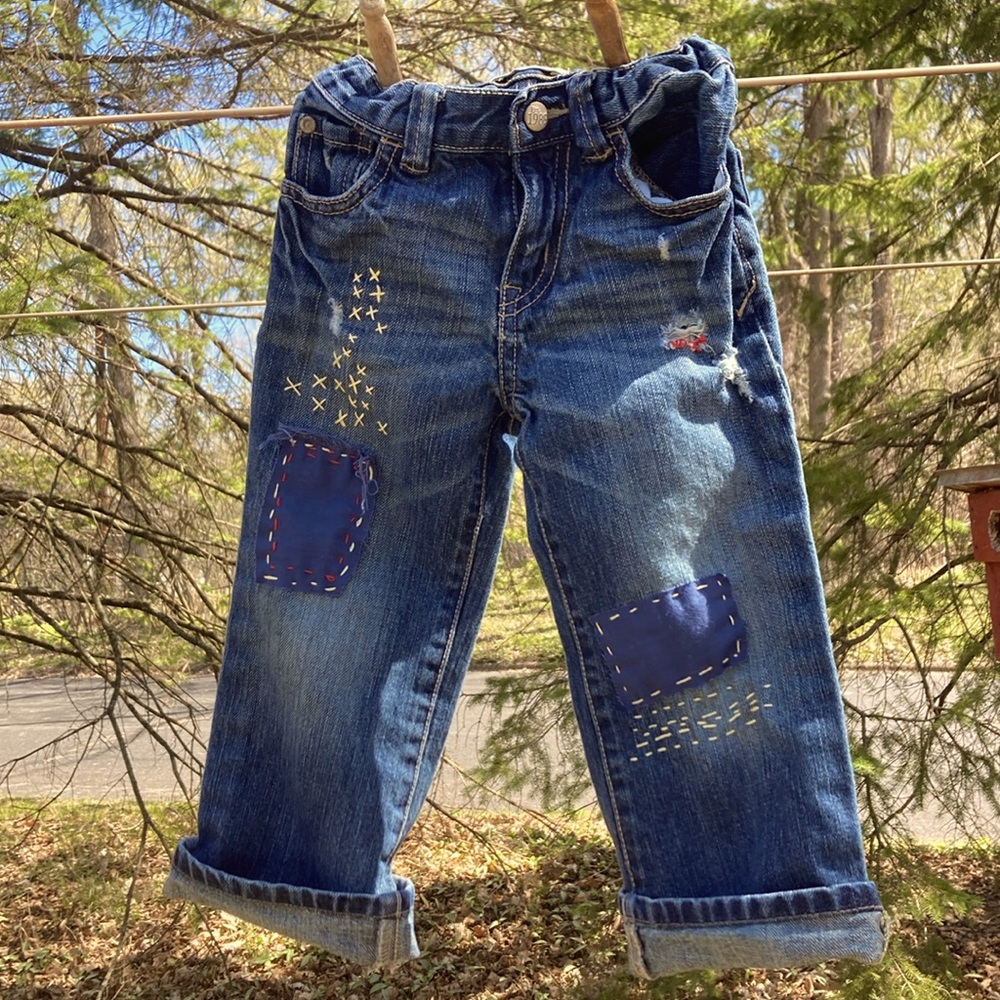 Customized Patched and embroidered toddler size 3 jeans